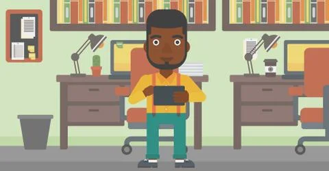 Man using tablet computer vector illustration Illustrazione stock