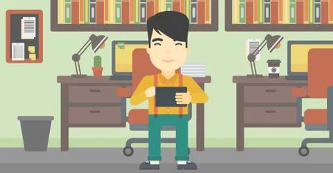 Man using tablet computer vector illustration Stock Illustration