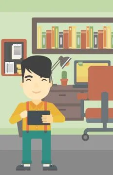 Man using tablet computer vector illustration Stock Illustration