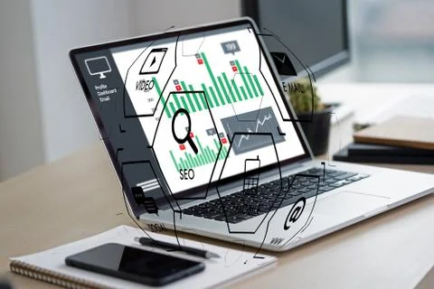 Man using  tablet computer  virtual interface graphic icons network diagram D Stock Photos