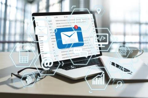 Man using  tablet computer  virtual interface graphic icons network diagram D Stock Photos