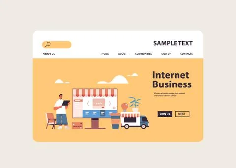 Man using tablet online shopping application internet business e-commerce Stock Illustration