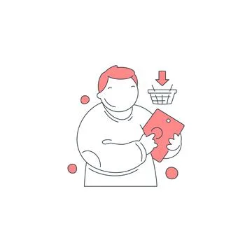 Man Using Tablet For Online Shopping And Adding To Cart Vector Illustration Stock Illustration