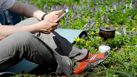 Man using tablet outdoors. Stock Footage 63065026