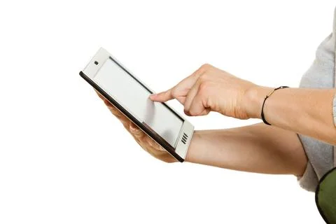 Man using tablet pc computer, new technology concept. Stockfoto's