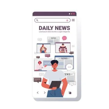 Man using tablet pc discussing daily news with friends during video call chat Stock Illustration