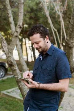 Man Using Tablet Pc Stock Photos