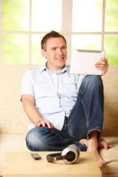Man using tablet Stock Photos