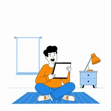 Man Using Tablet in Room Illustration