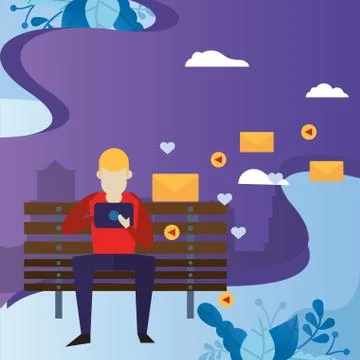 Man using tablet with social media app Stock Illustration
