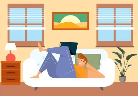 Man Using Tablet On The Sofa Stock Illustration