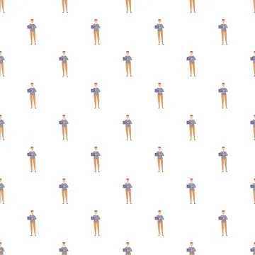 Man using tablet technology seamless pattern background 库存插图