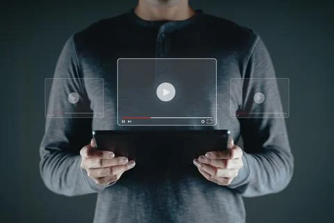 Man using tablet for watching video on internet, online streaming, online c.. Stock Photos