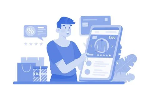 Man Using Tags Promotion For Shopping Online On Mobile Commerce Stock Illustration