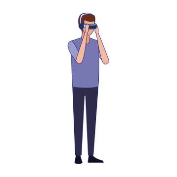 Man using technology of augmented reality vector design 스톡 일러스트