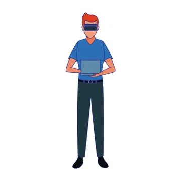 Man using technology of augmented reality vector design 스톡 일러스트