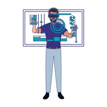 Man using technology of augmented reality vector design イラスト素材