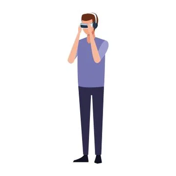 Man using technology of augmented reality vector design 스톡 일러스트