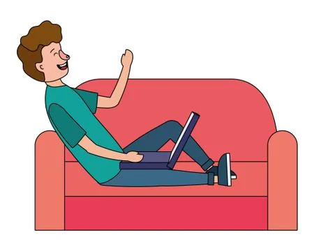 Man using technology device Stock Illustration