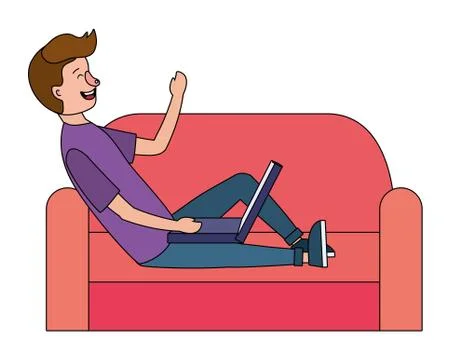 Man using technology device Stock Illustration