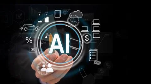 Man using technology smart robot AI, artificial intelligence by enter command 스톡 사진