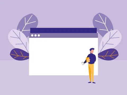 Man using template webpage Illustrazione stock