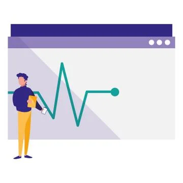 Man using template webpage with pulse line Illustrazione stock
