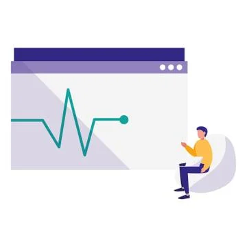 Man using template webpage with pulse line Illustrazione stock