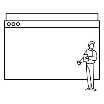 Man using template webpage with pulse line Stock Illustration