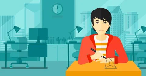 Man using three D pen Illustrazione stock