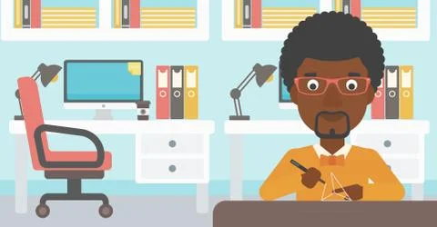 Man using three D pen vector illustration Illustrazione stock