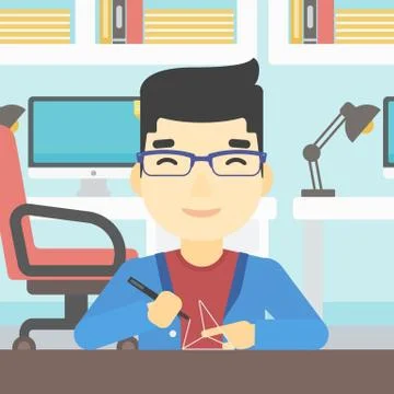 Man using three D pen vector illustration Stockillustratie