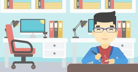 Man using three D pen vector illustration Stockillustratie