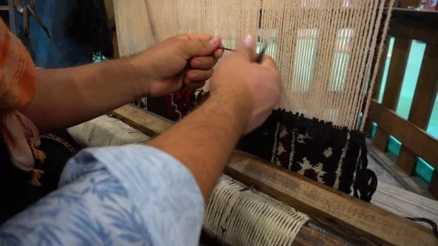 Man Using Tool To Make Blue Carpet - Close Up Vídeo Stock 105835044