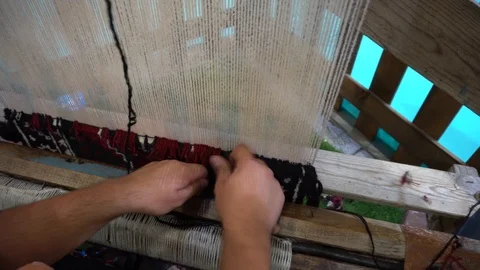 Man Using Tool To Make Blue Carpet - Close Up Vídeo Stock 105835061