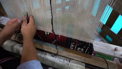 Man Using Tool To Make Blue Carpet - Close Up Vídeo Stock 105835088