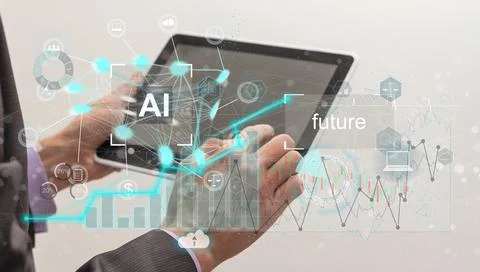 Man using tools AI. technology smart robot science and artificial intelligence Stock Photos