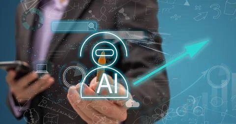 Man using tools AI. technology smart robot science and artificial intelligence 스톡 사진