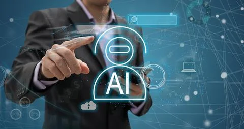 Man using tools AI. technology smart robot science and artificial intelligence Foto stock