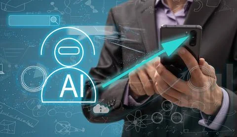 Man using tools AI. technology smart robot science and artificial intelligence 스톡 사진