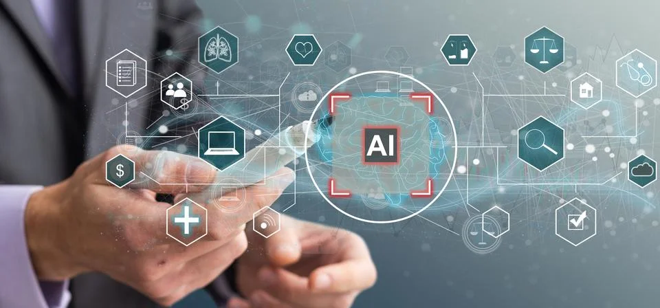 Man using tools AI. technology smart robot science and artificial intelligence Stock Photos