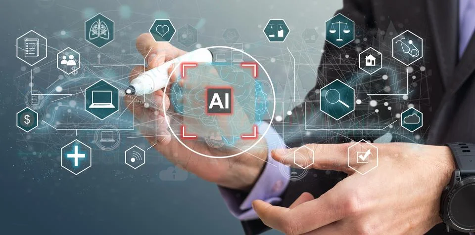 Man using tools AI. technology smart robot science and artificial intelligence Stock Photos