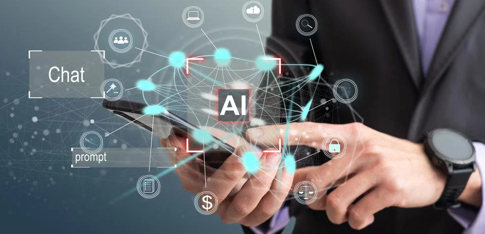 Man using tools AI. technology smart robot science and artificial intelligence Stock Photos