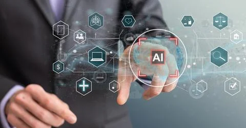 Man using tools AI. technology smart robot science and artificial intelligence Stock Photos