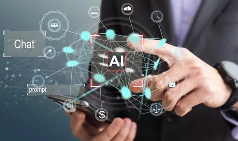 Man using tools AI. technology smart robot science and artificial intelligence Stock Photos