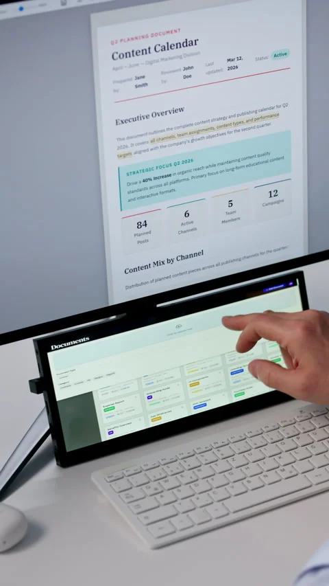 Man Using Touchscreen Monitors Stock Footage 334538175