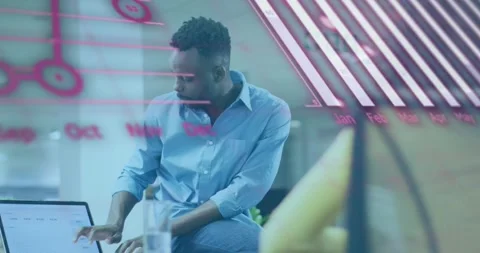 Man using trackpad generating code and calendar shifting into charts explaining Stock Footage 329028307