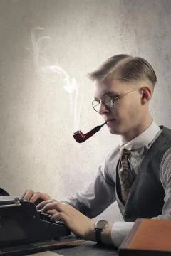 Man using typewriter Stock Photos