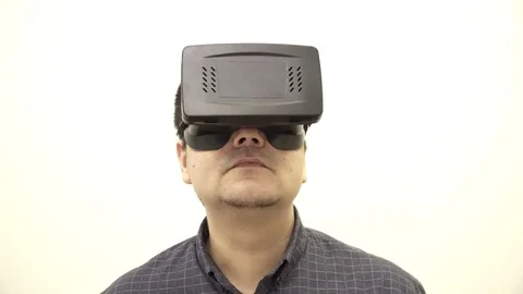 Man is using the virtual glasses closeup Stock Footage 73998464