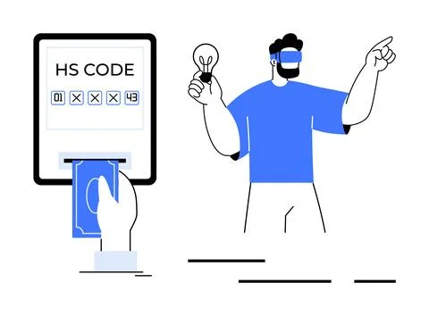 Man Using Virtual Reality with Concept of Innovation and HS Code Identificati Stock Illustration